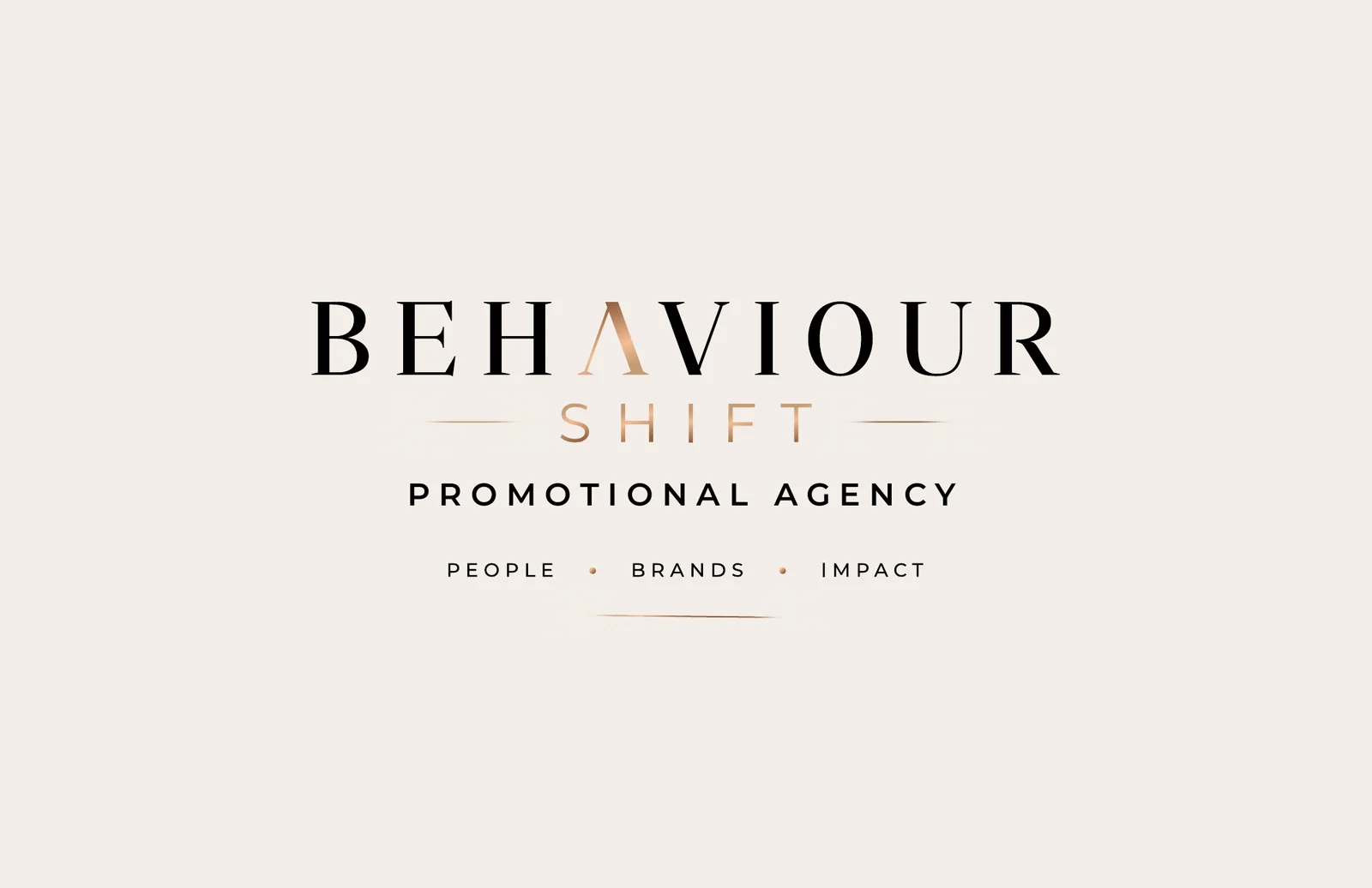 The back of the Behaviour Shift business card: the wordmark in black and copper on porcelain