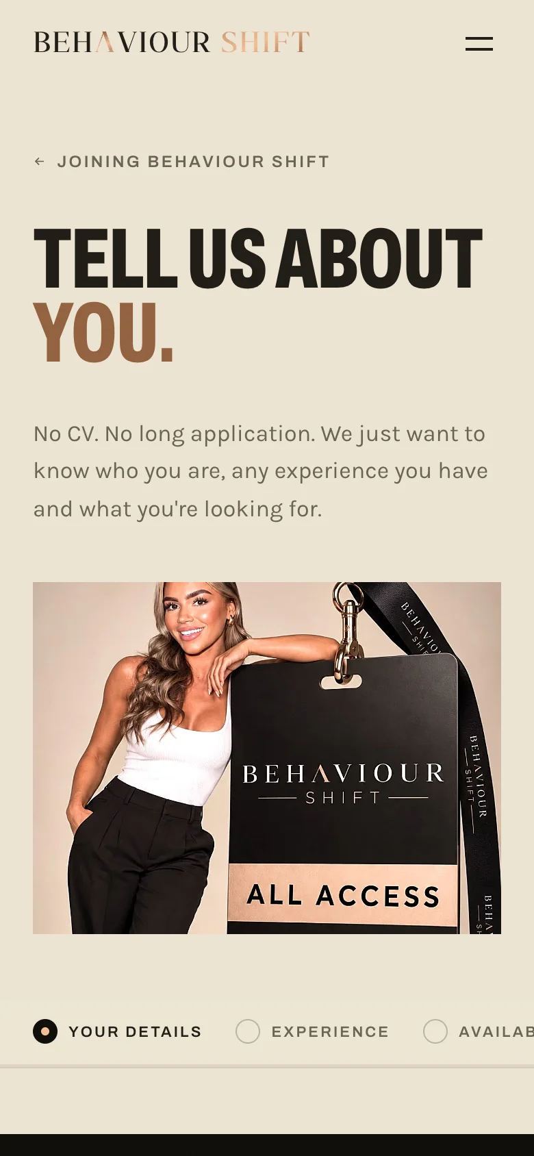 The first step of the Behaviour Shift registration form on a phone