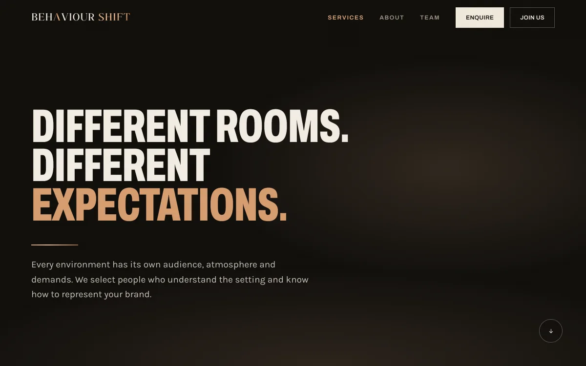 Behaviour Shift services page: “Different rooms. Different expectations.”