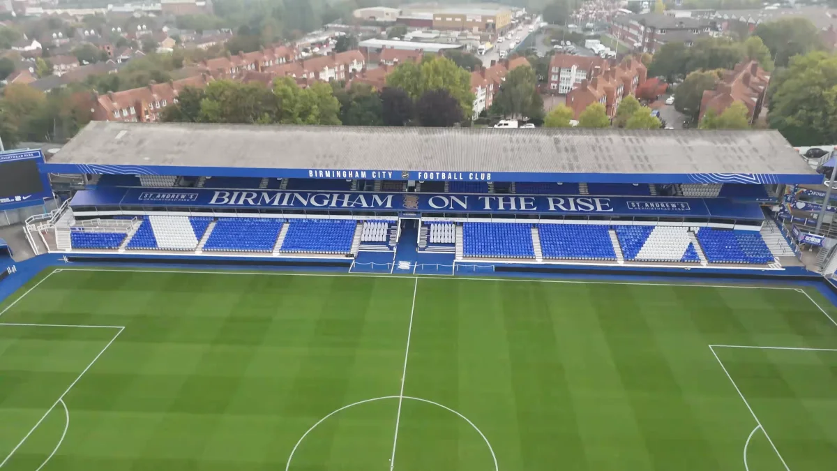 Birmingham City's ground from the air, from the vacuum excavation film