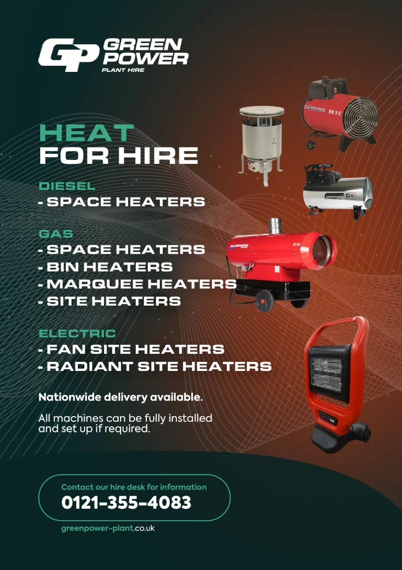 The Heat for Hire flyer: diesel, gas and electric site heaters