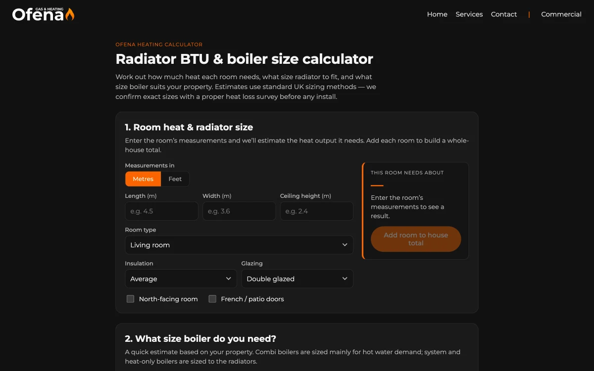 The Ofena radiator BTU and boiler size calculator